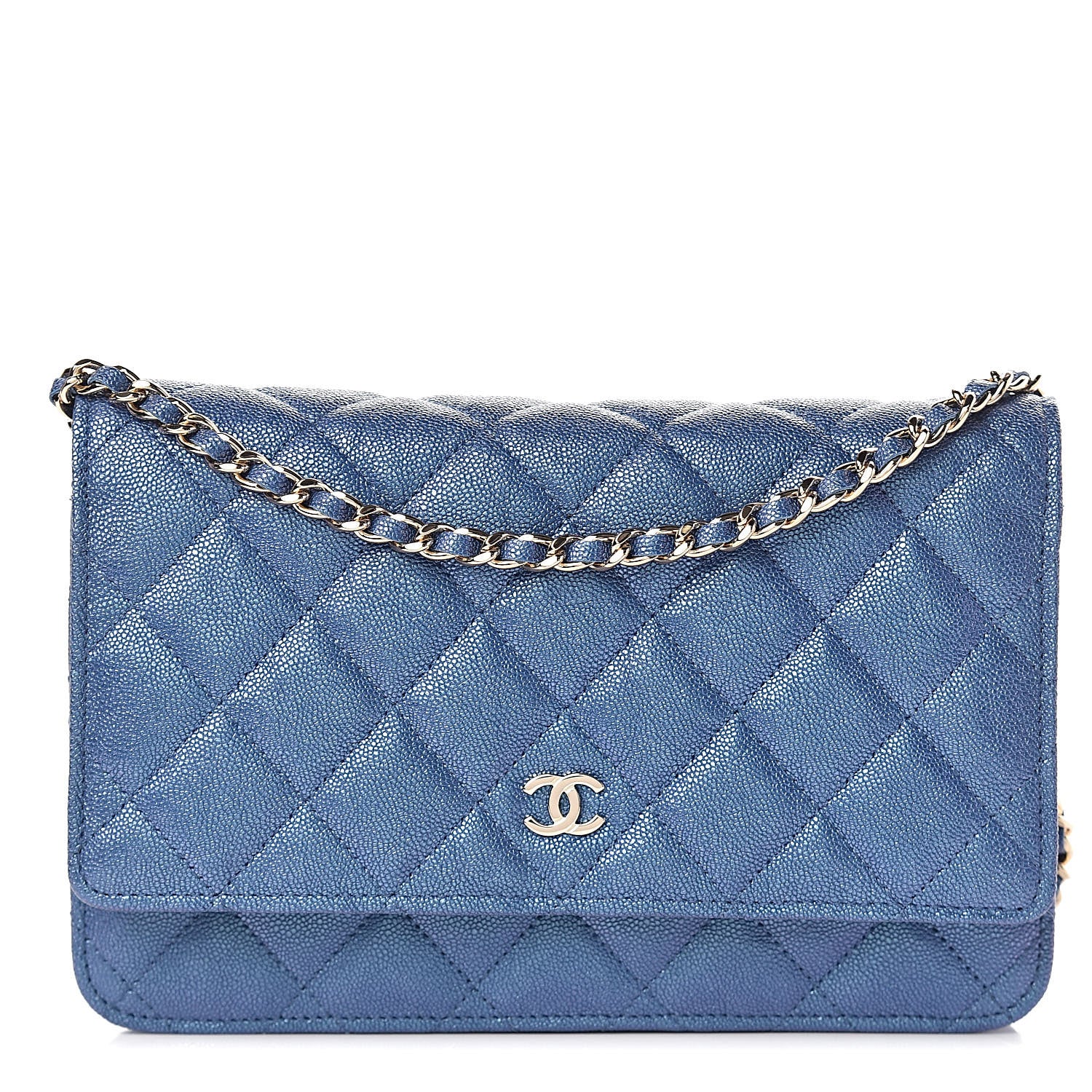 Chanel Iridescent Caviar Quilted Wallet On Chain WOC Dark Blue 1 of 11