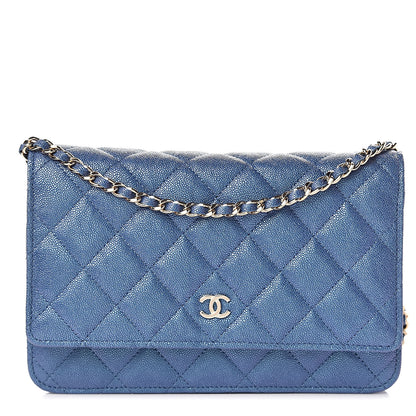 Chanel Iridescent Caviar Quilted Wallet On Chain WOC Dark Blue 1 of 11