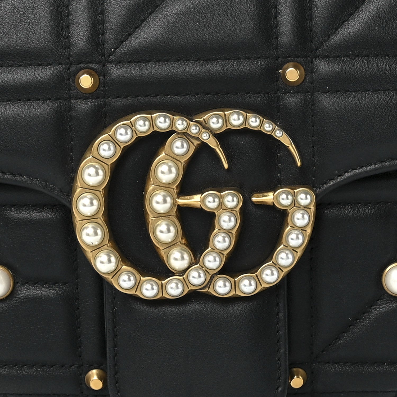 Gucci Calfskin Matelasse Studded Medium Pearly GG Marmont Shoulder Bag Black 9 of 12