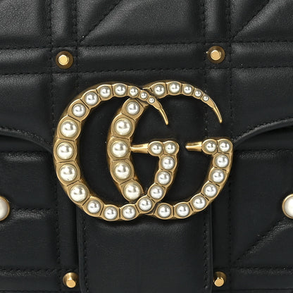 Gucci Calfskin Matelasse Studded Medium Pearly GG Marmont Shoulder Bag Black 9 of 12