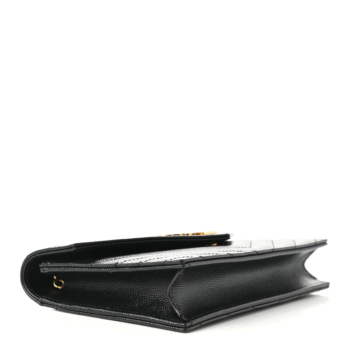 Grain De Poudre Matelasse Chevron Monogram Envelope Chain Wallet Black