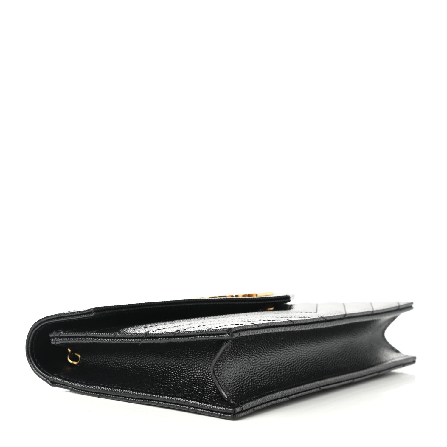 Saint Laurent Grain De Poudre Matelasse Chevron Monogram Envelope Chain Wallet Black 4 of 9