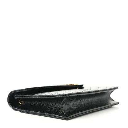 Saint Laurent Grain De Poudre Matelasse Chevron Monogram Envelope Chain Wallet Black 4 of 9