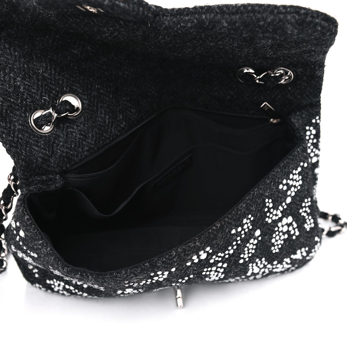Tweed Swarovski Crystal Leopard Jumbo Flap Black