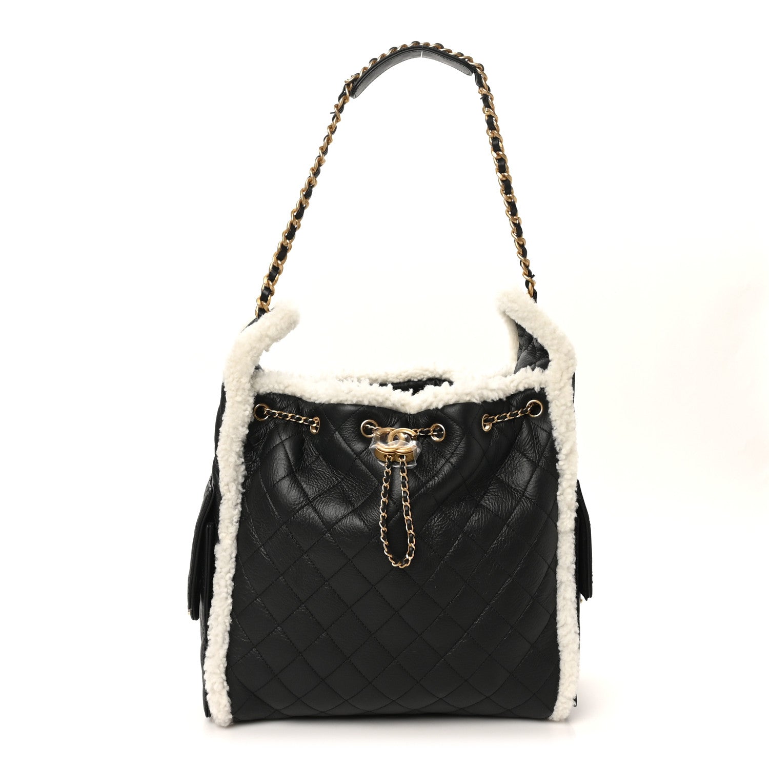 Chanel Crumpled Sheepskin Shearling Quilted Medium Chanel 25 Handbag Black White 1 of 11