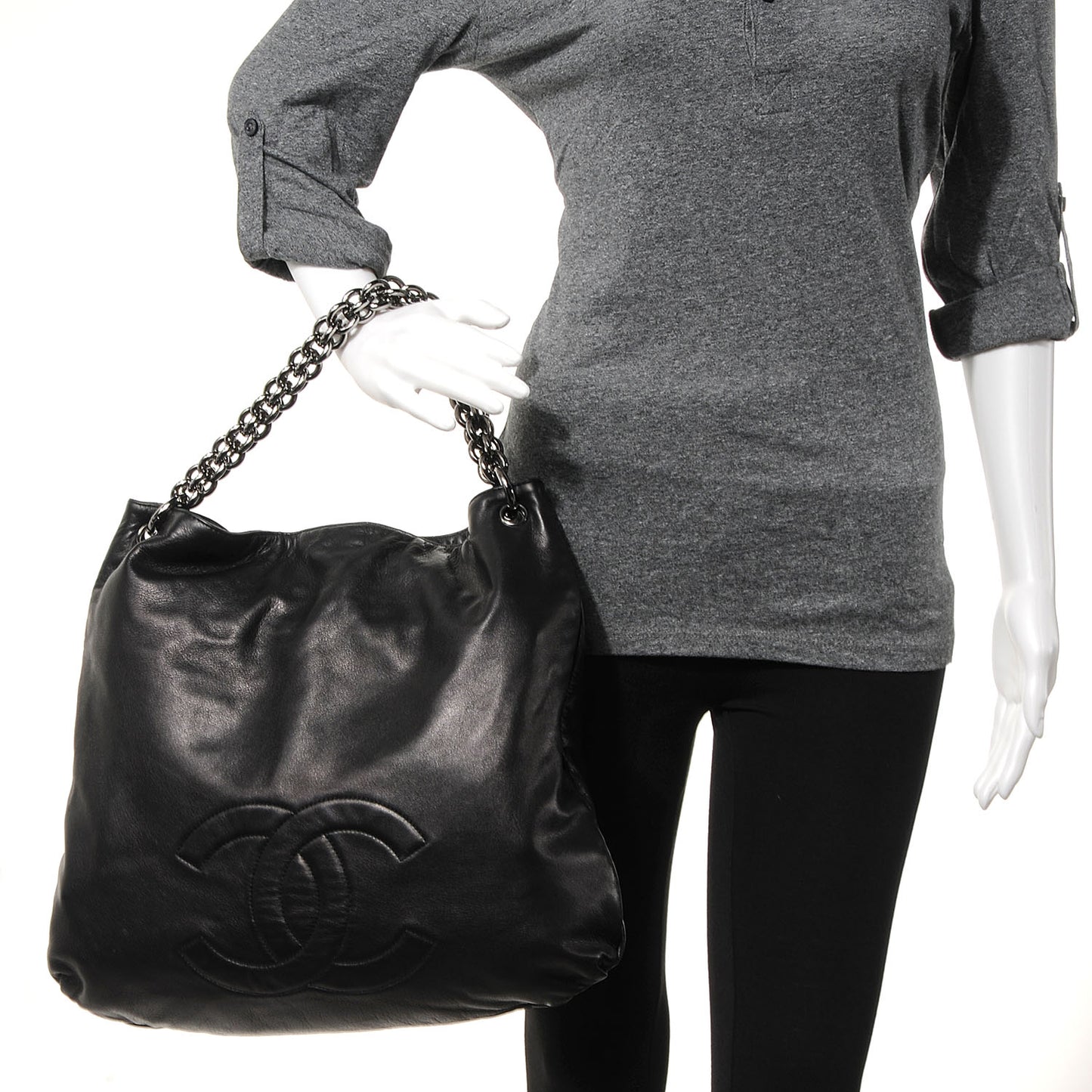 Lambskin Soft and Chain Large Hobo Black