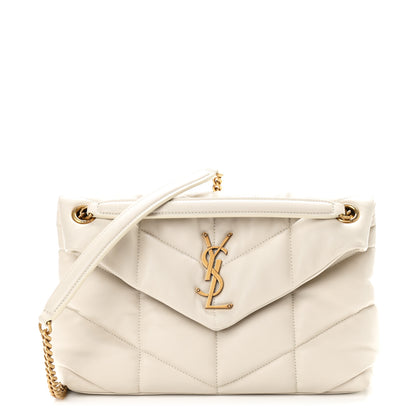 Saint Laurent Lambskin Quilted Small Loulou Puffer Monogram Chain Satchel Blanc Vintage 1 of 9