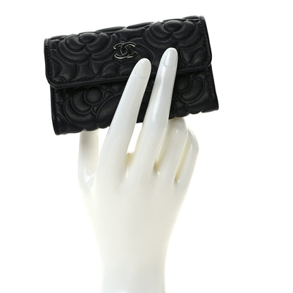 Chanel Goatskin Camellia Embossed Flap Card Holder Wallet Black 2 of 7