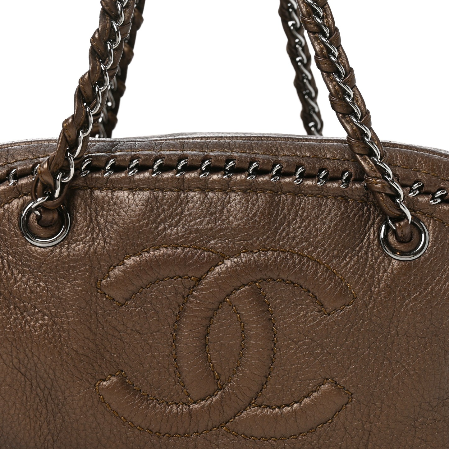 Metallic Goatskin Medium Luxe Ligne Bowler Bronze