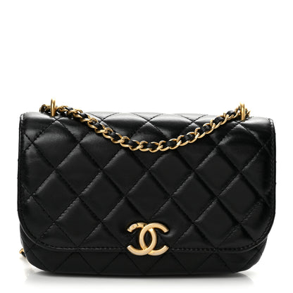 Chanel Shiny Lambskin Quilted Flap Phone Holder With Chain Black 1 of 13