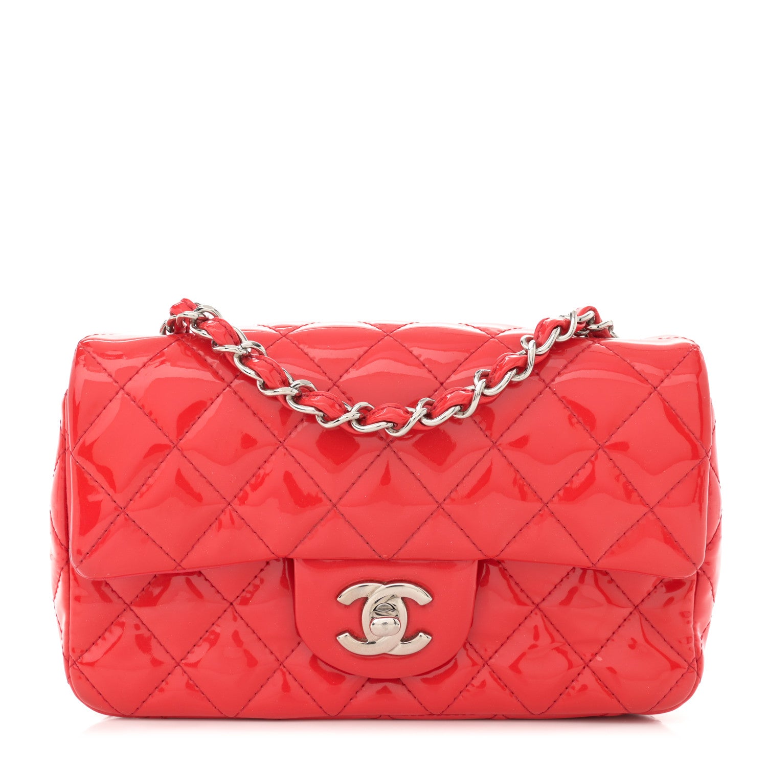 Chanel Patent Calfskin Quilted Mini Rectangular Flap Red 1 of 12