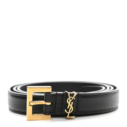 Saint Laurent Smooth Calfskin Monogram Square Buckle Belt 95 38 Black 1 of 6