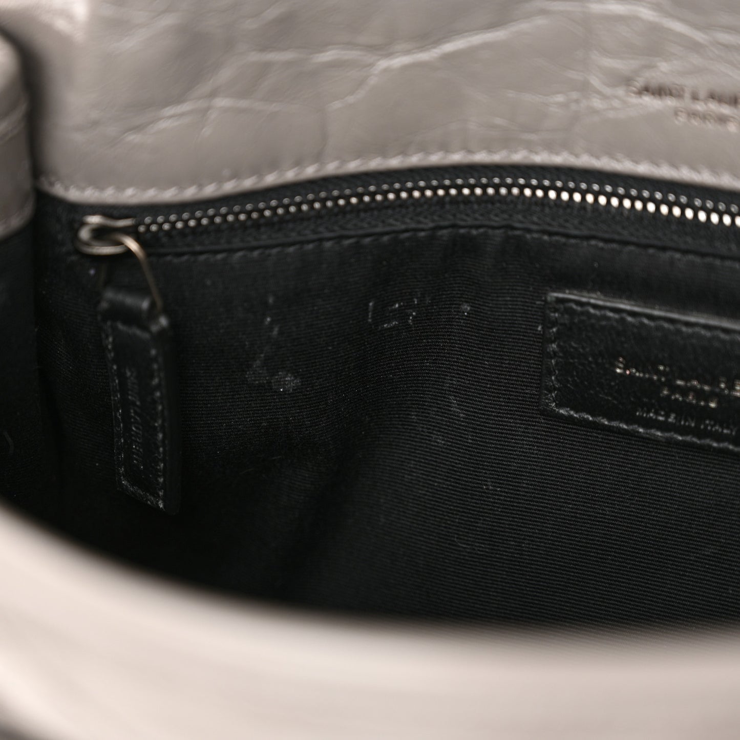 Crinkled Calfskin Matelasse Monogram Medium Niki Chain Satchel Light Gray