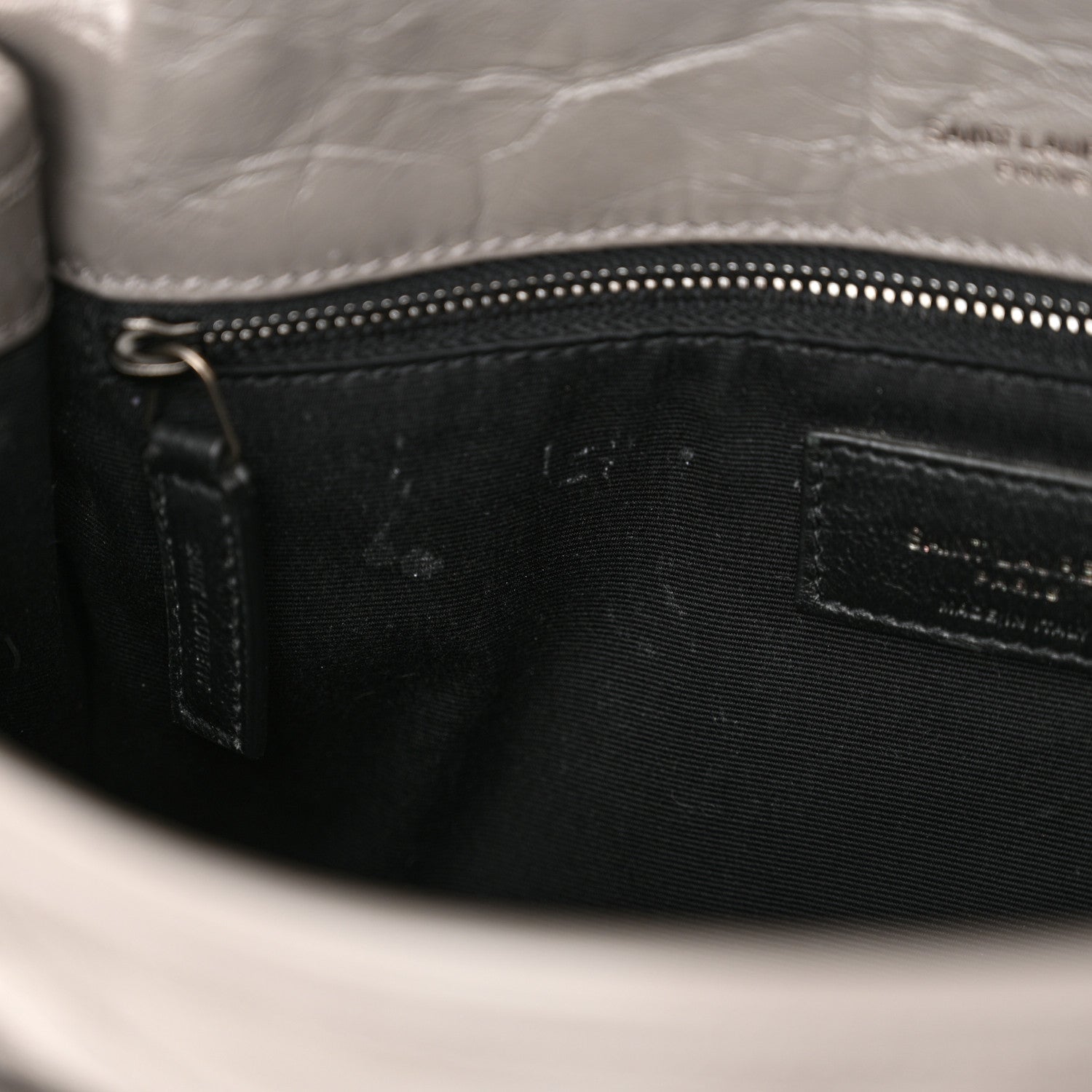 Saint Laurent Crinkled Calfskin Matelasse Monogram Medium Niki Chain Satchel Light Gray 12 of 14
