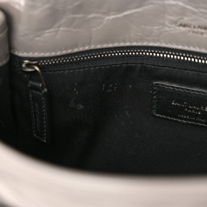 Saint Laurent Crinkled Calfskin Matelasse Monogram Medium Niki Chain Satchel Light Gray 12 of 14