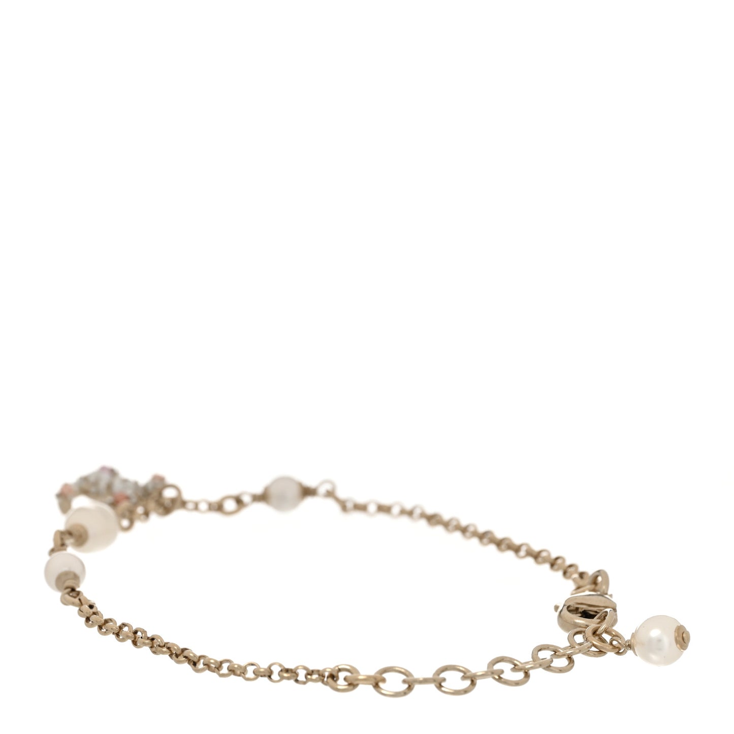 Pearl Crystal CC Charms Bracelet Light Gold Pink