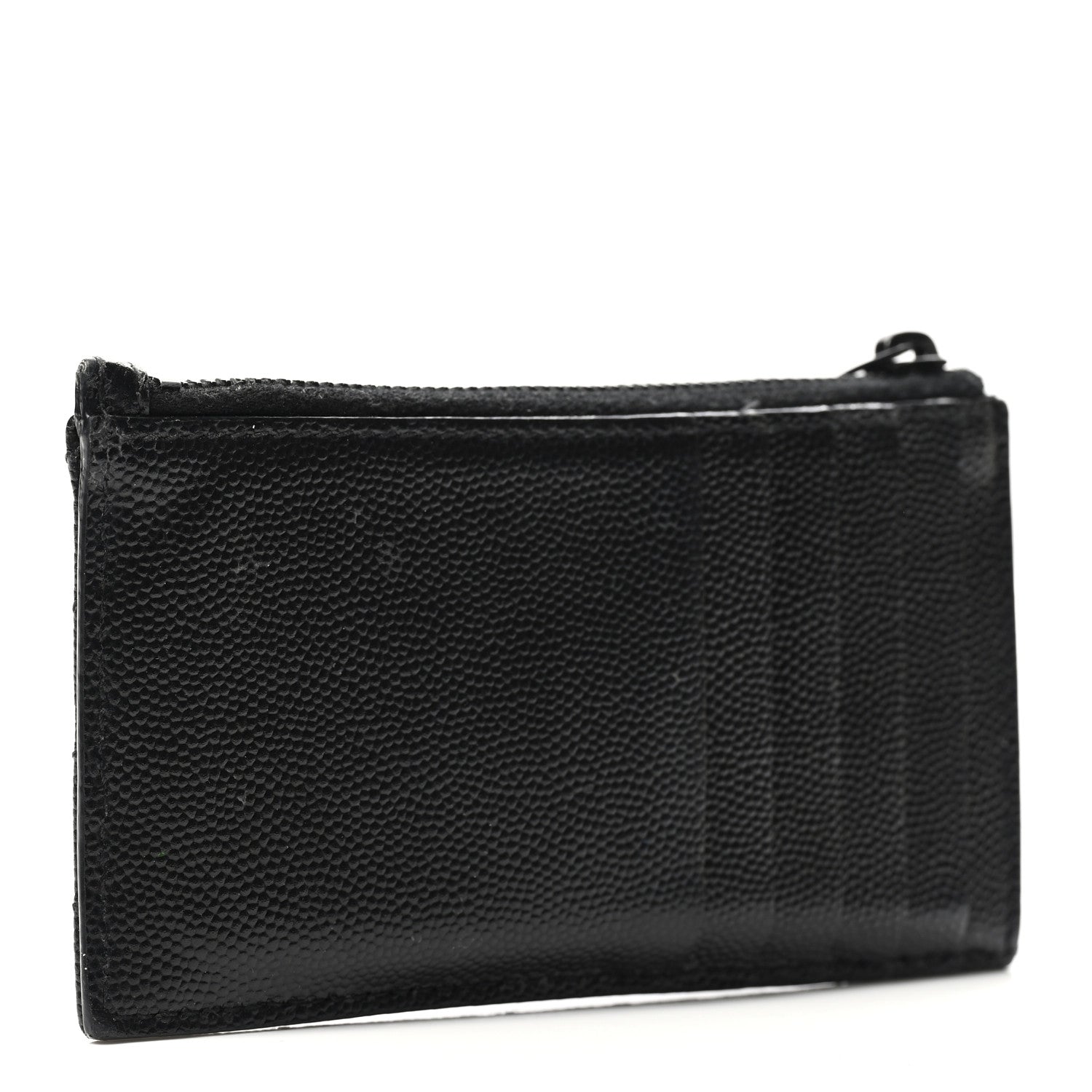 Saint Laurent Grain De Poudre Matelasse Chevron Monogram Fragments Zippered Card Case Black 2 of 7