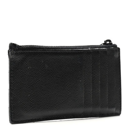 Saint Laurent Grain De Poudre Matelasse Chevron Monogram Fragments Zippered Card Case Black 2 of 7