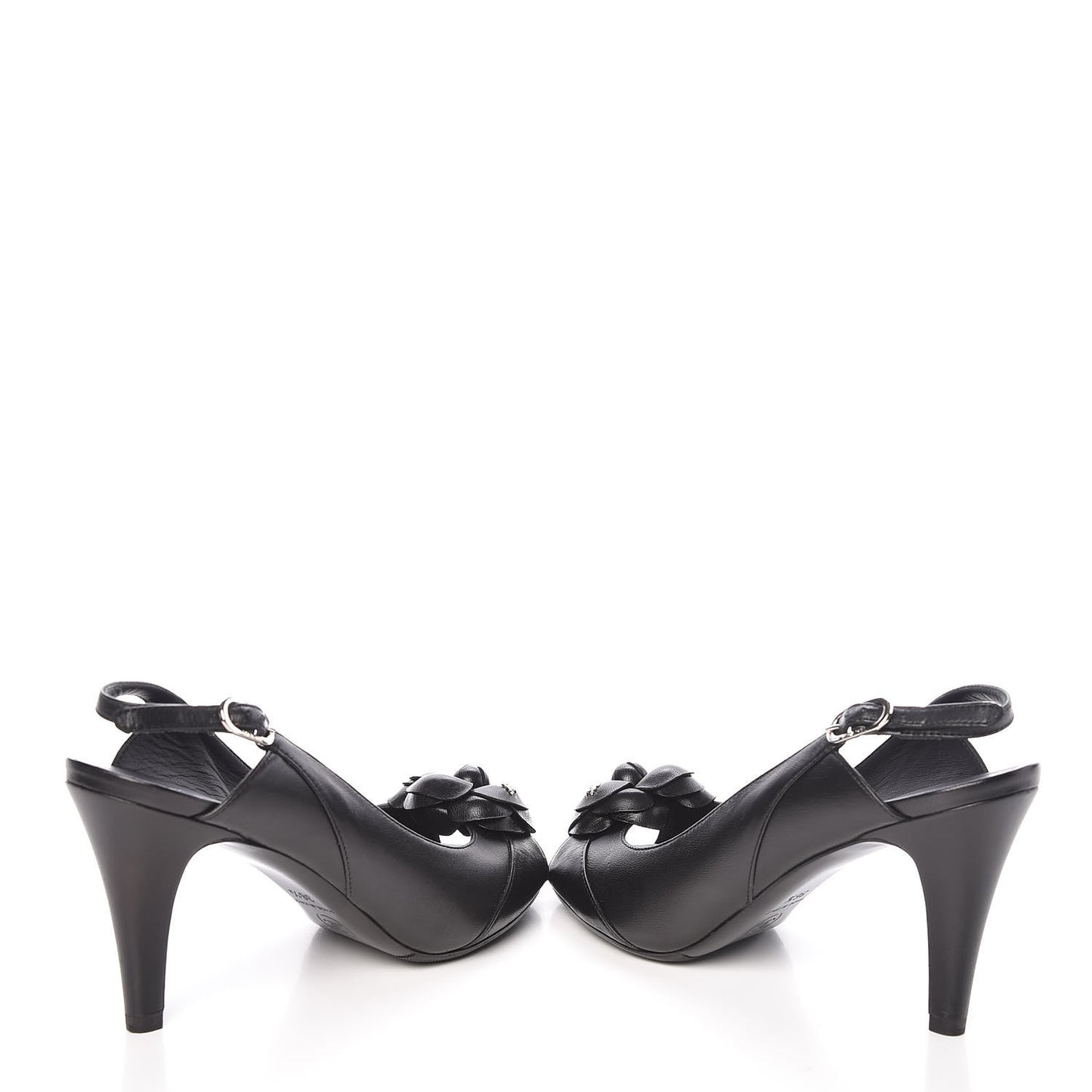 Lambskin Camellia Slingback Sandals 36.5 Black