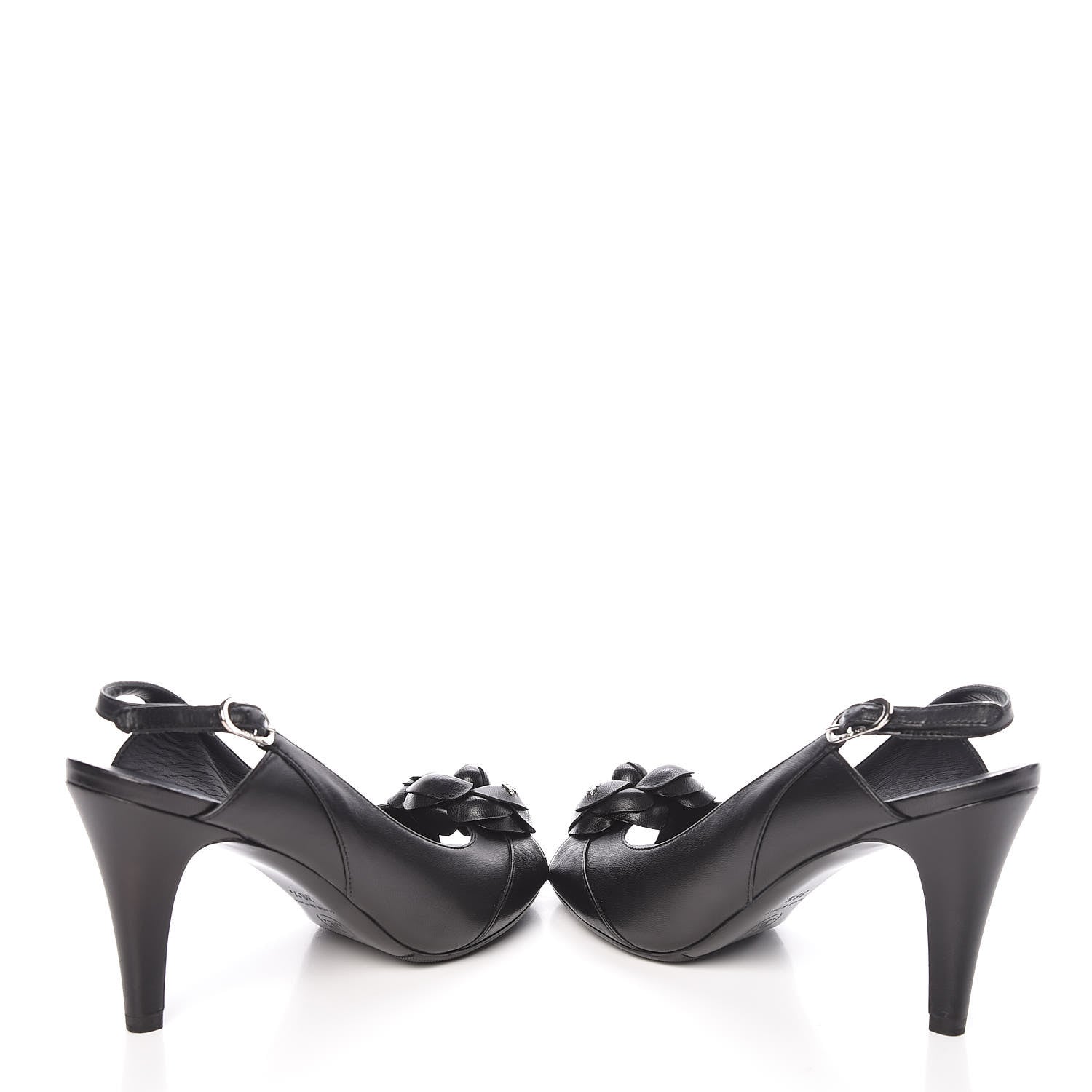 Chanel Lambskin Camellia Slingback Sandals 36.5 Black 6 of 13