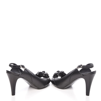 Chanel Lambskin Camellia Slingback Sandals 36.5 Black 6 of 13