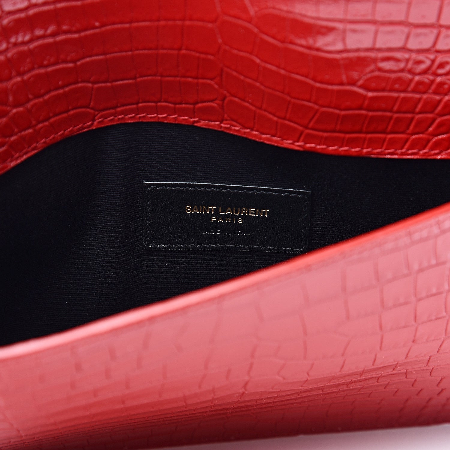 Saint Laurent Calfskin Crocodile Embossed Uptown Monogram Clutch Rouge Eros 5 of 6