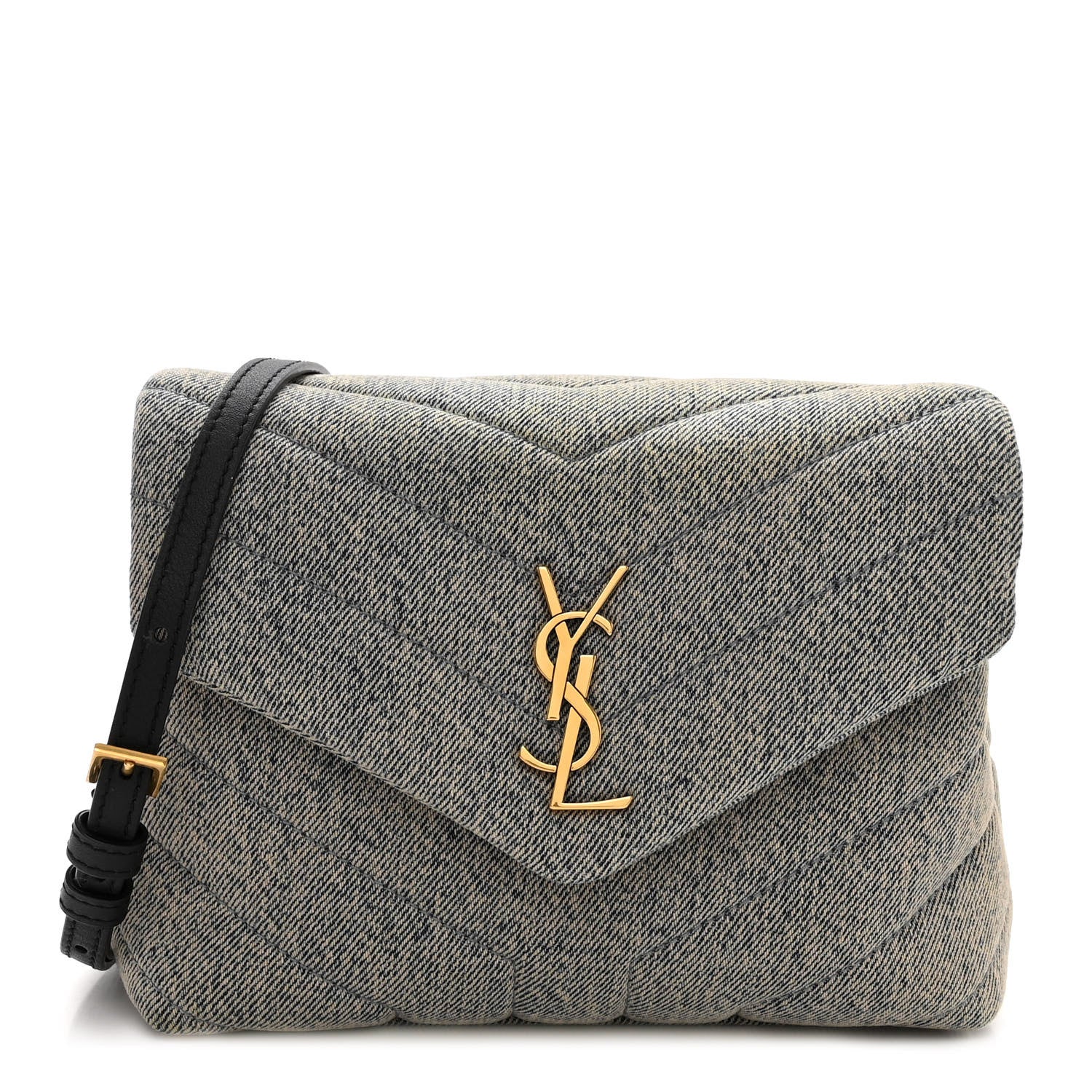 Saint Laurent Denim Y Quilted Monogram Toy Loulou Crossbody Bag Grey 1 of 10