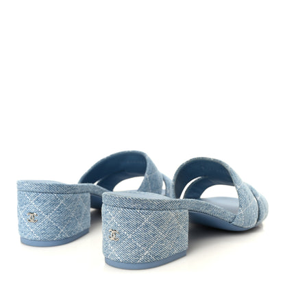 Chanel Denim Quilted Mules 37.5 Blue 5 of 9
