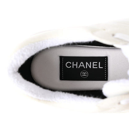 Chanel Suede Calfskin Fabric CC Sneakers 40 White 7 of 9
