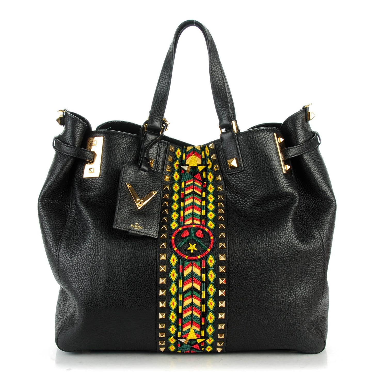 Grained Calfskin Jamaica Beaded My Rockstud Tote Black