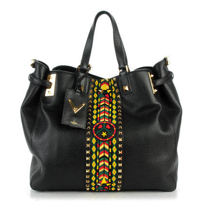 Valentino Garavani Grained Calfskin Jamaica Beaded My Rockstud Tote Black 1 of 8