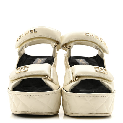Chanel Shiny Calfskin Quilted Wedge Sandals 36 Ivory 2 of 14