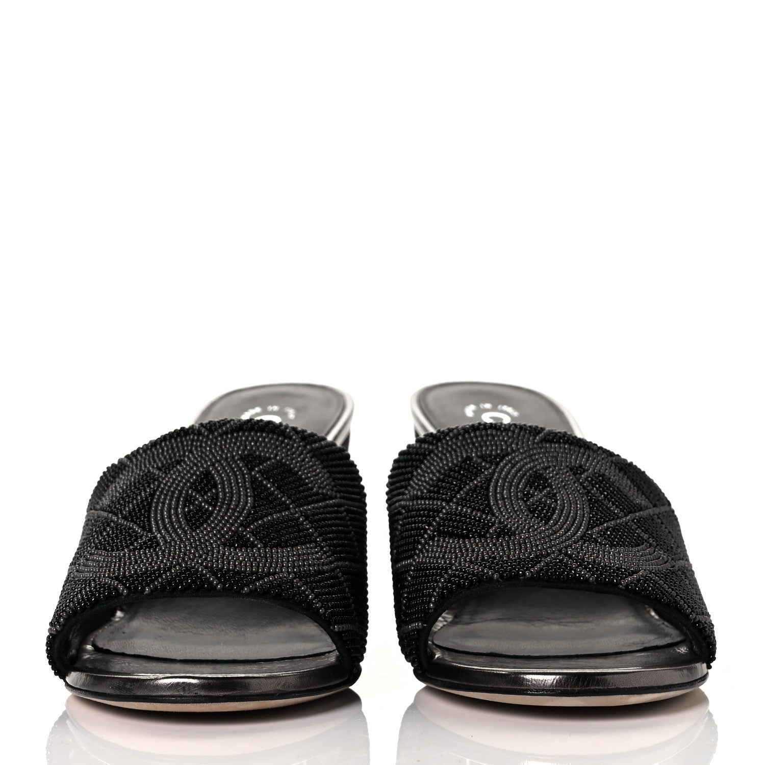 Chanel Beaded CC Mule Sandals 38.5 Black 2 of 7