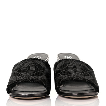 Chanel Beaded CC Mule Sandals 38.5 Black 2 of 7