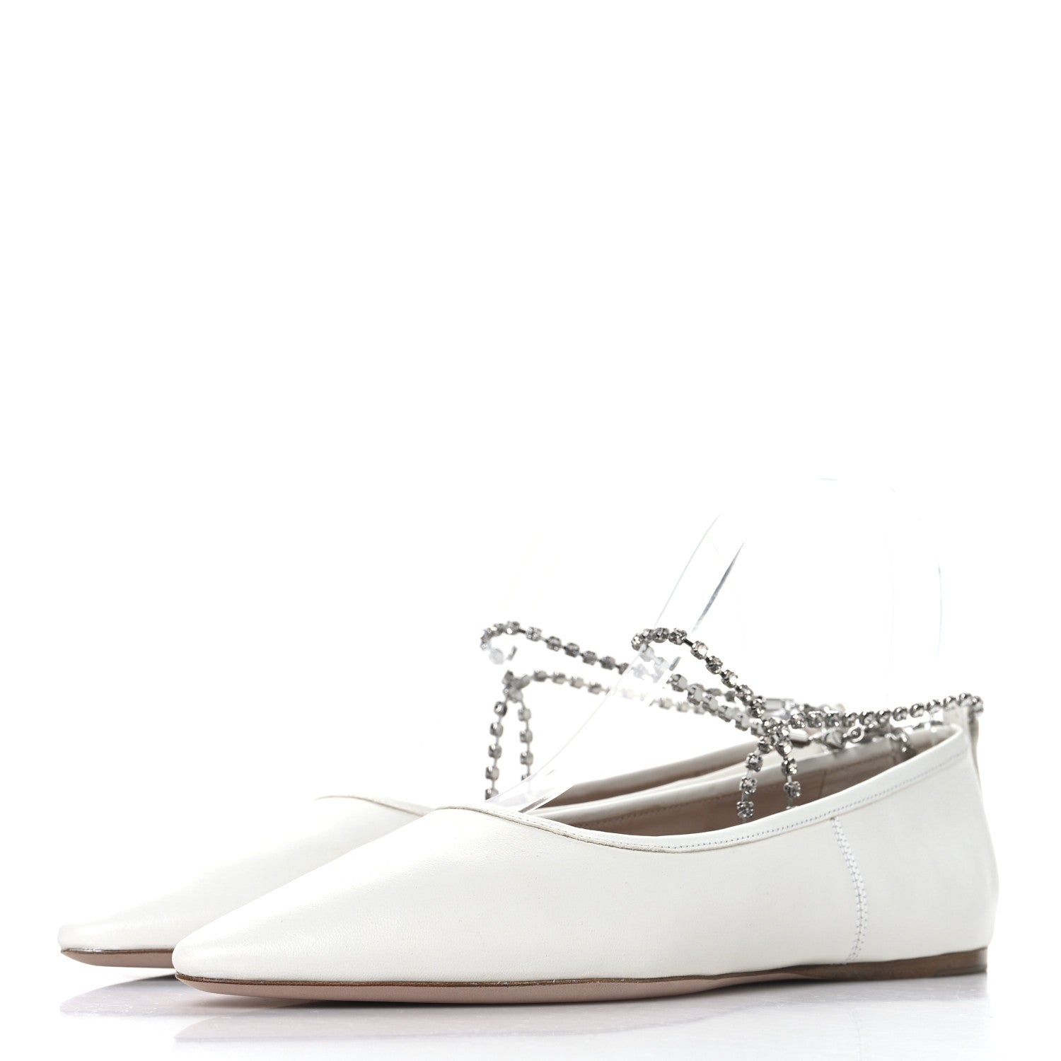 Miu Miu Nappa Crystal Ankle Strap Ballerina Flats 35 White 4 of 9