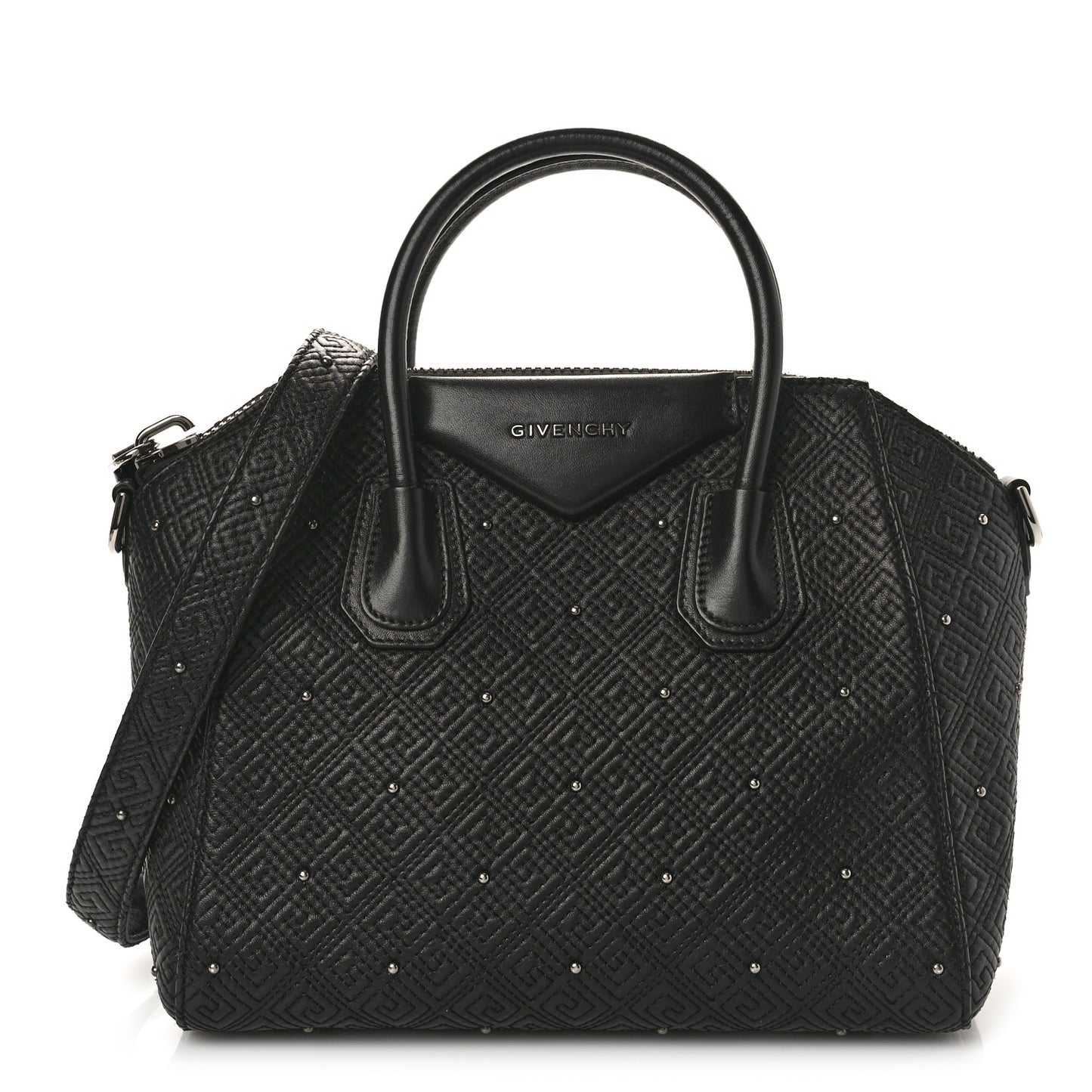 Lambskin Logo Embossed Small Studded Antigona Black