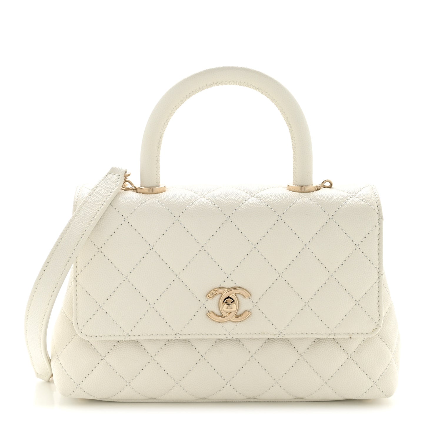 Caviar Quilted Mini Coco Handle Flap White