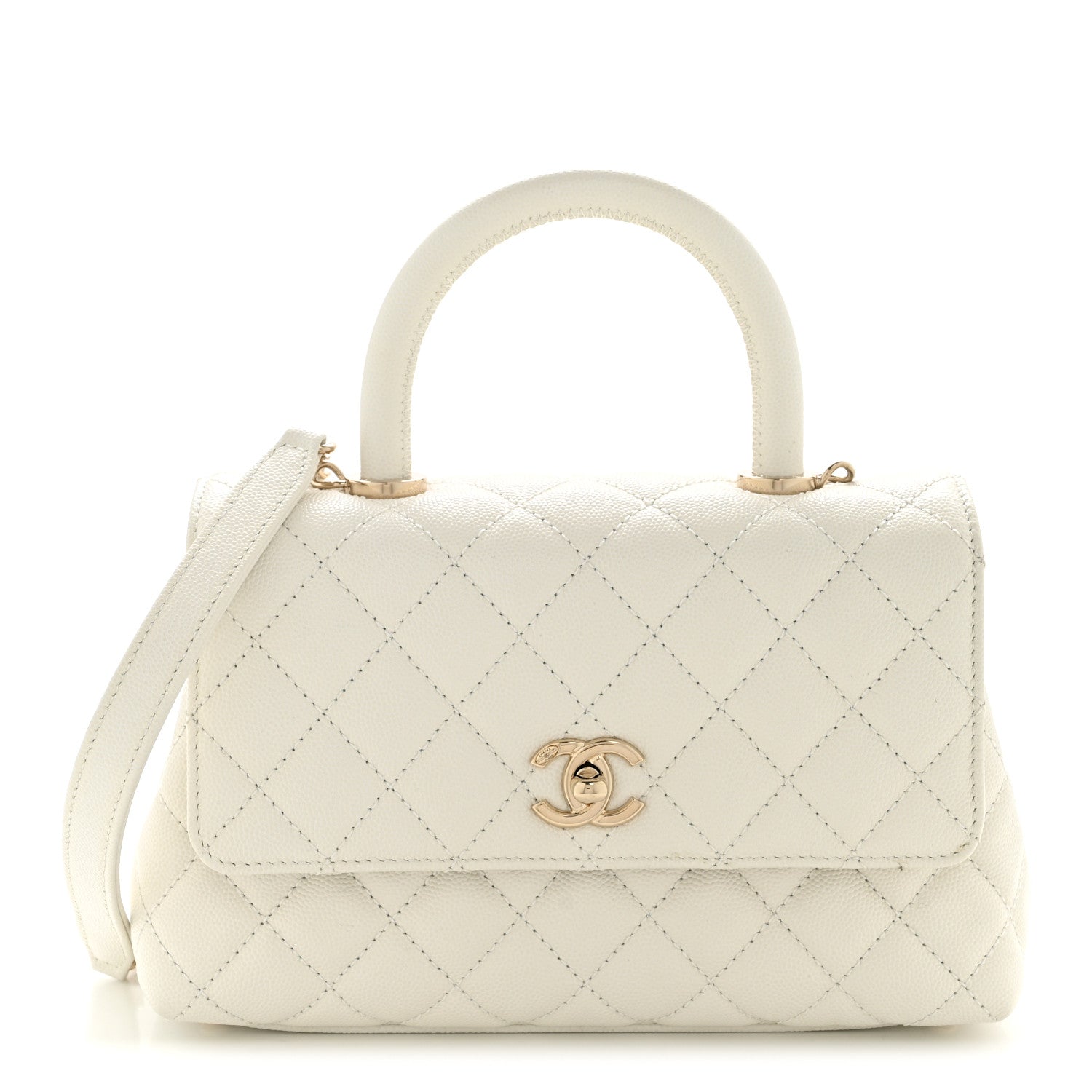 Chanel Caviar Quilted Mini Coco Handle Flap White 1 of 12