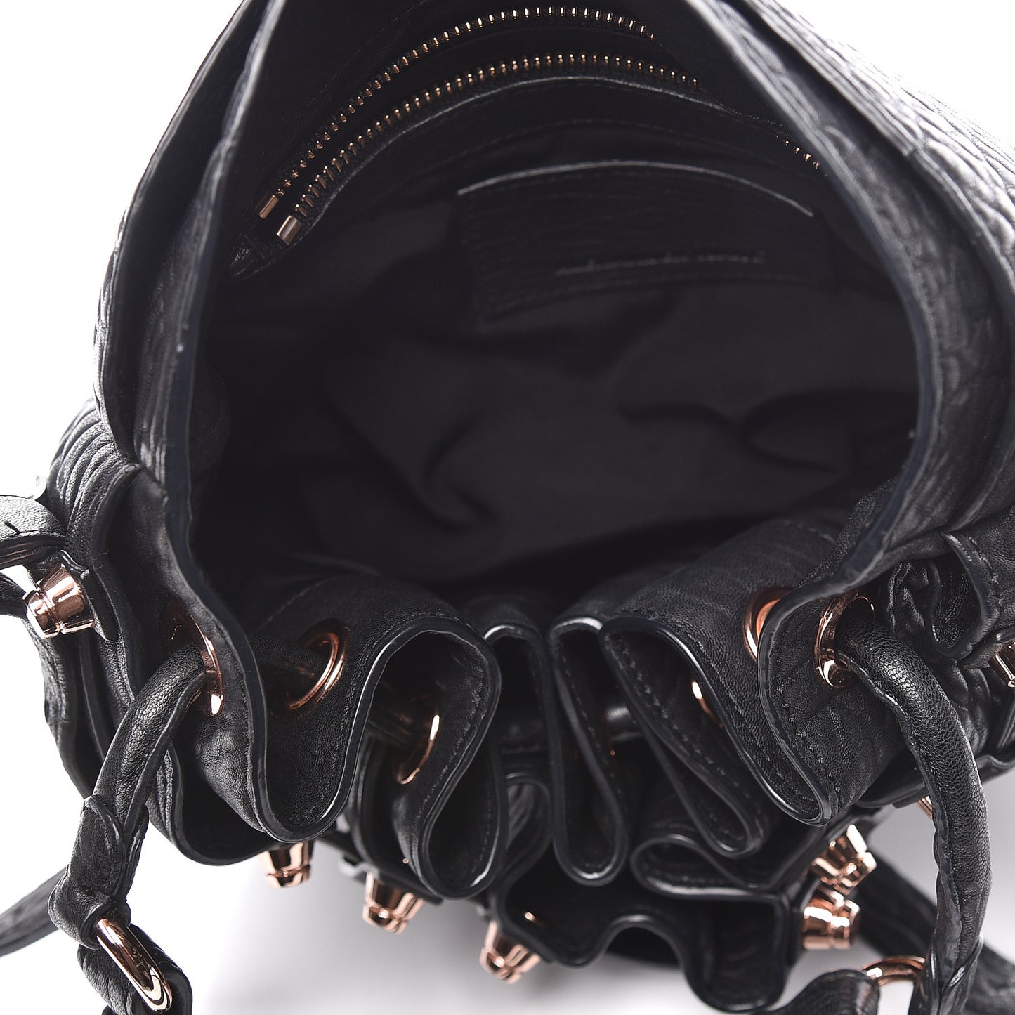 Pebbled Lambskin Diego Bucket Black Rose Gold Hardware
