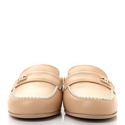 Chanel Lambskin Pearl CC Mules 37.5 Beige 2 of 8