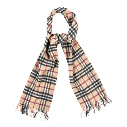 Burberry Cashmere Merino Wool Nova Check Fringe Scarf Ivory 1 of 4