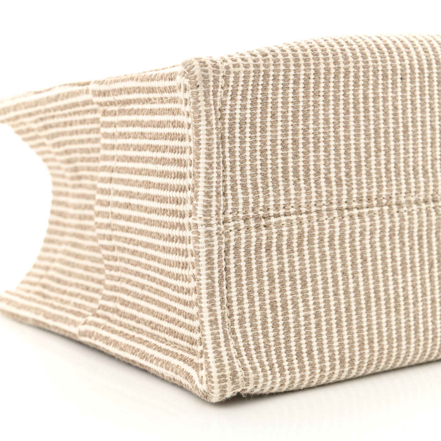 Canvas Calfskin Striped Triomphe Small Cabas Beige