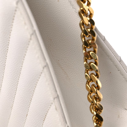 Saint Laurent Grain De Poudre Matelasse Chevron Large Monogram Satchel Dove White 13 of 15