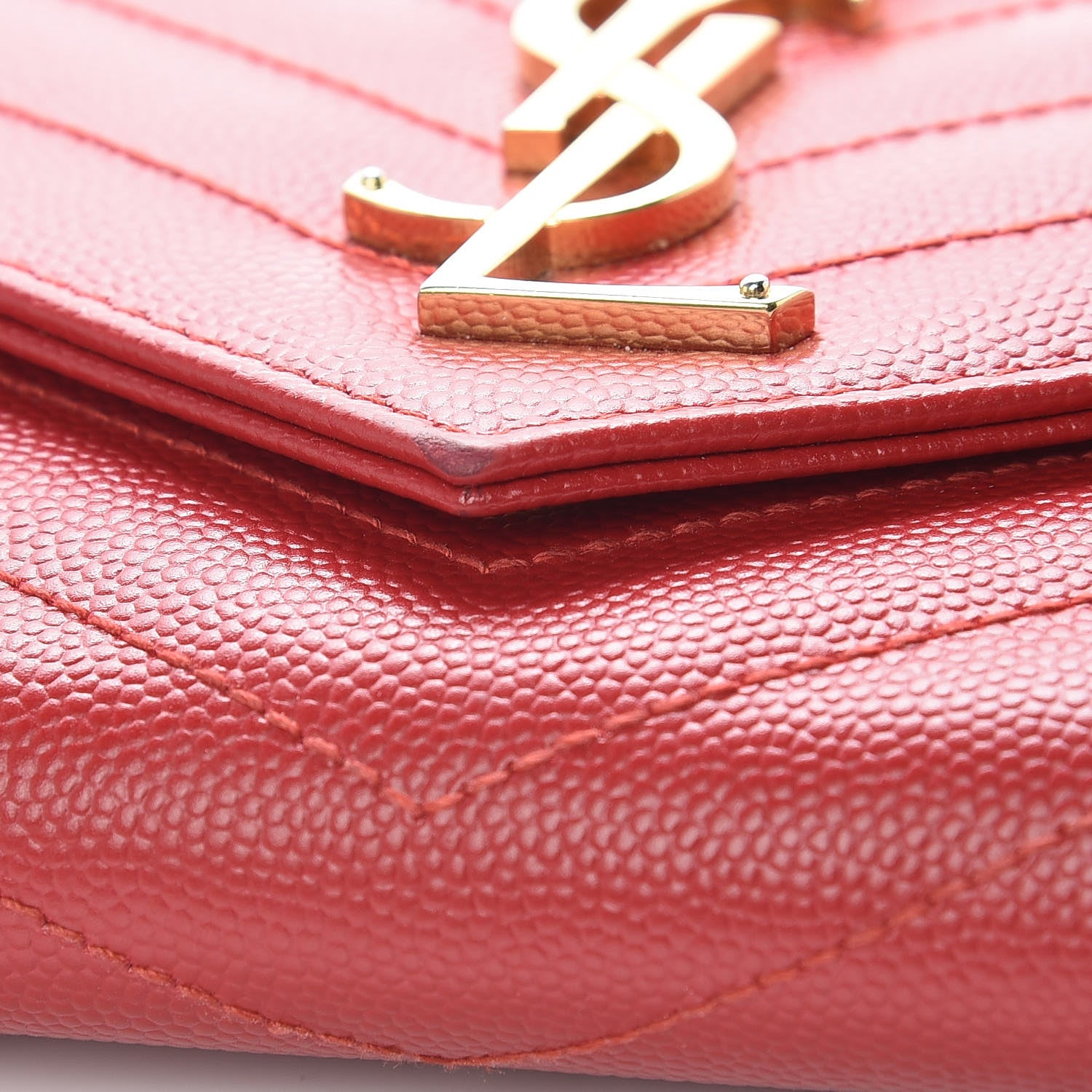 Saint Laurent Grain De Poudre Matelasse Chevron Monogram Flap Wallet Red 11 of 12