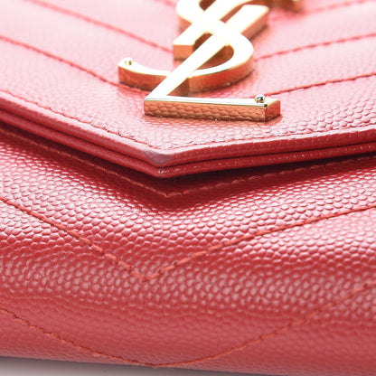 Saint Laurent Grain De Poudre Matelasse Chevron Monogram Flap Wallet Red 11 of 12