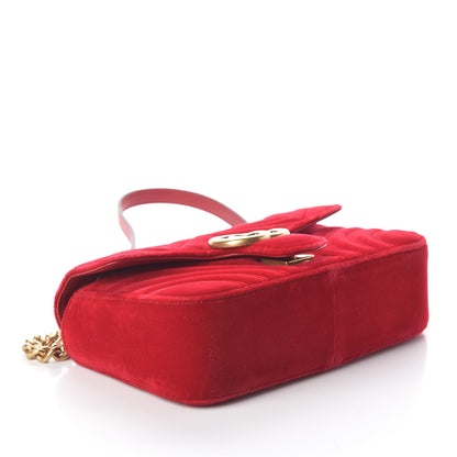 Gucci Velvet Matelasse Mini GG Marmont Shoulder Bag Hibiscus Red 4 of 10