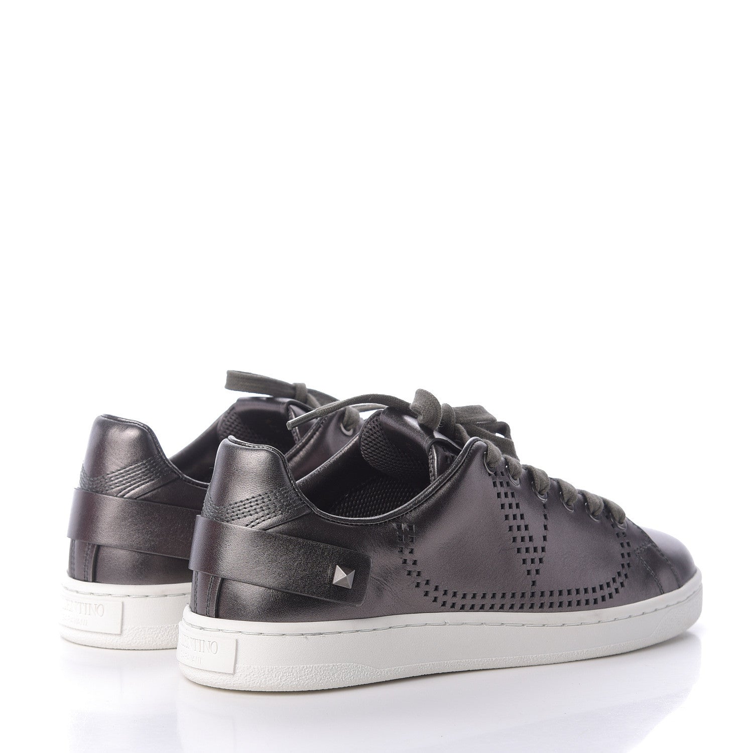 Valentino Garavani Metallic Calfskin Womens Backnet Sneakers 37.5 Silver 4 of 10