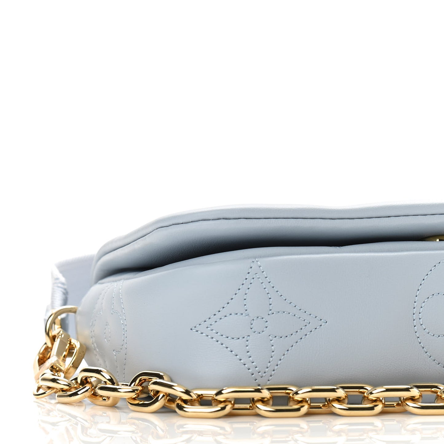 Calfskin Bubblegram Wallet On Strap Ice Blue