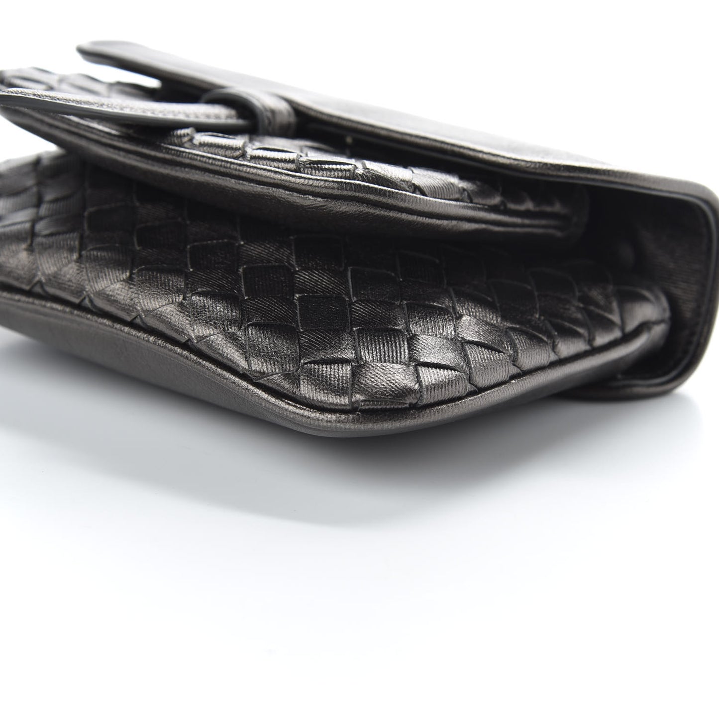Nappa Intrecciato Front Pocket Flap With Chain Dark Silver