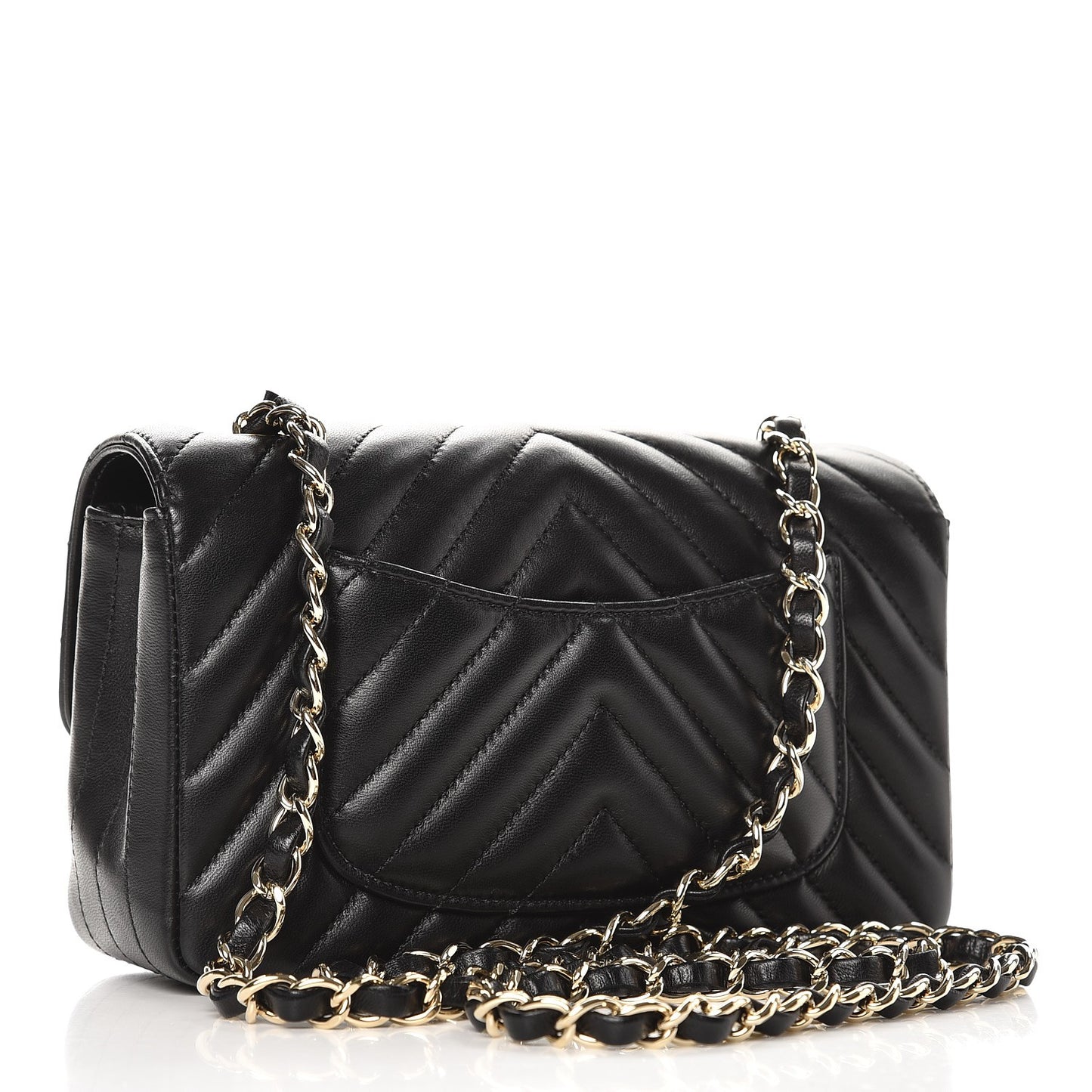 Lambskin Chevron Quilted Mini Rectangular Flap Black